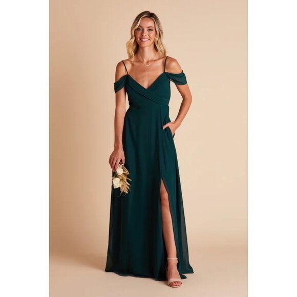 Birdy Grey Spence Convertible Dress Chiffon Emerald Green Sz Small Womens Brides - Picture 1 of 14